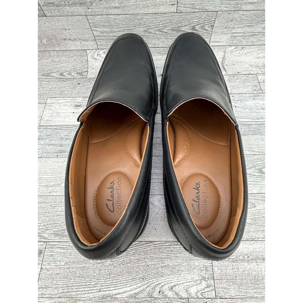 Clarks Whiddon Step Men Black Leather Loafers Dress Shoes Size 11W 261103128100